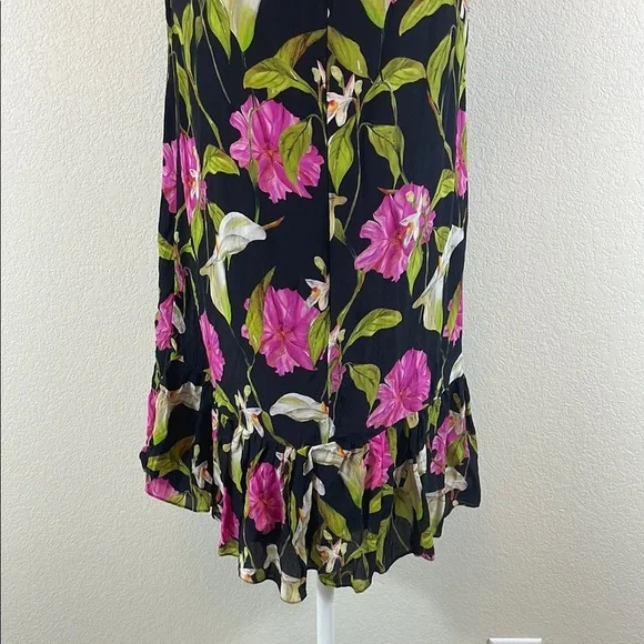 Milly Black and Pink Floral Flutter Sleeve 100% Silk Sundress Large - Picture 6 of 10